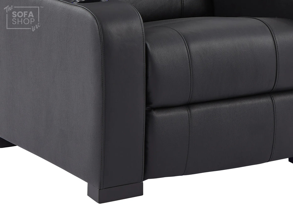 Electric Recliner Chair & Cinema Seat in Black Real Leather with USB, LED Lights and Chilled Cupholders - Rimini