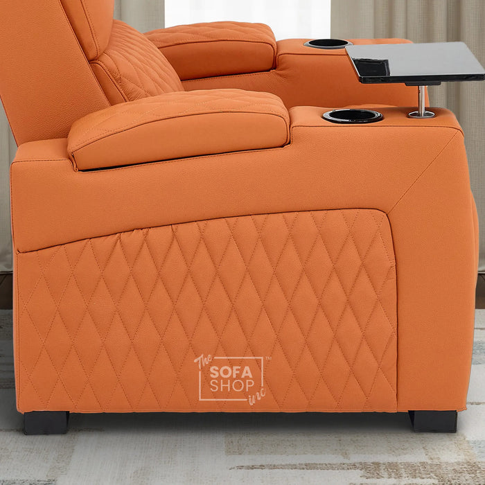1 Seater Real Leather Electric Recliner Cinema Chair in Orange | Massage & Heat, Power Grommet, LED Cup Holders & Lumbar Support | Assisi | The Sofa Shop