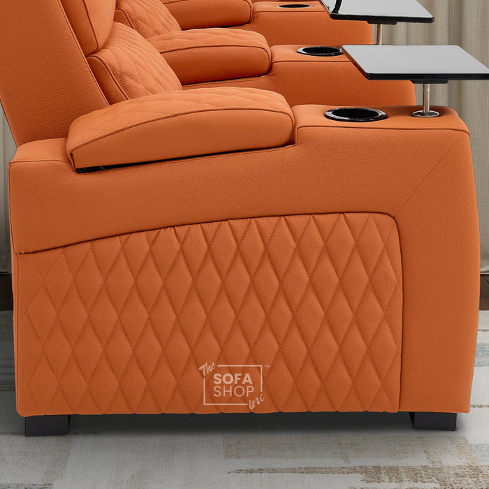 3 Seater Cinema Sofa in Orange Real Leather | Luxury Theatre & Home Cinema Seating | Electric Recliner With USB Charging + Cupholders & Power Headrests | LED Lighting & Hidden Storage | Assisi
