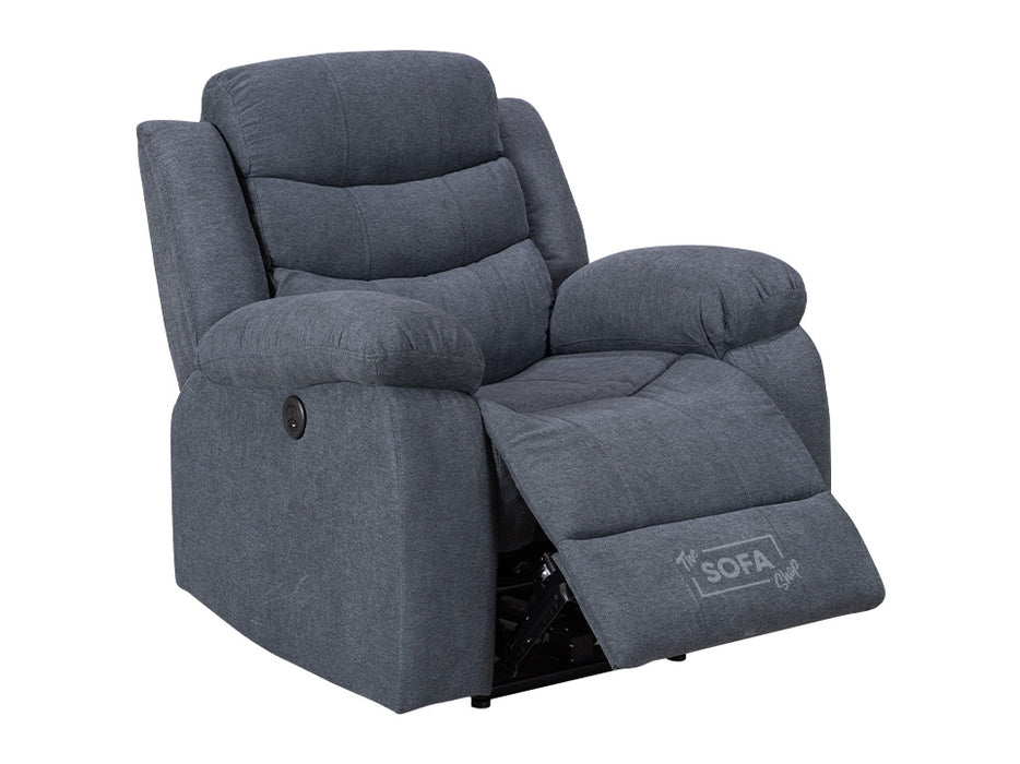 2+1 Electric Recliner Sofa Set inc. Chair in Dark Grey Fabric Chenille with Storage & Cup Holders - 2 Piece Chelsea Power Sofa Set