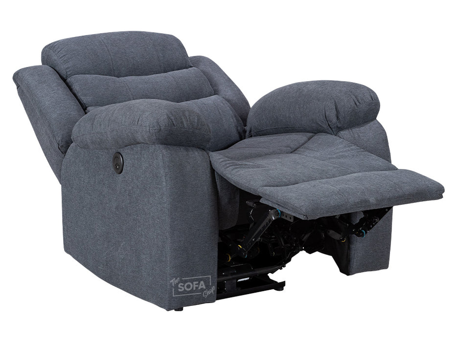 Electric Recliner Corner Sofa and Chair in Dark Grey Fabric with Console, Wireless Chargers & Cup Holders - Chelsea