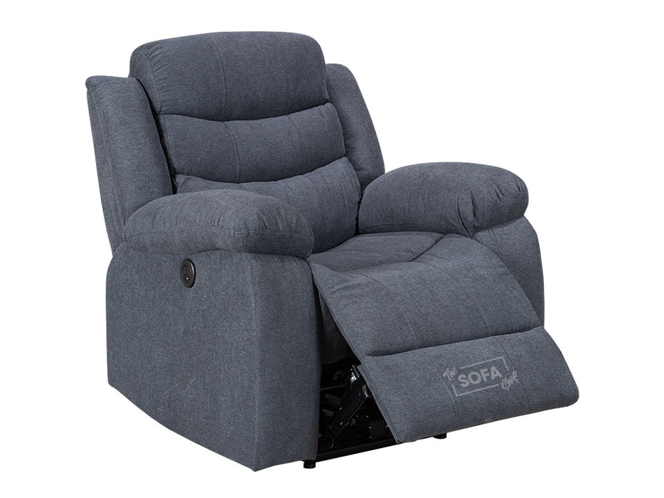 2 1 1 Electric Recliner Sofa Set inc. Chairs in Dark Grey Fabric Chenille with USB Ports & Cup Holders - 3 Piece Chelsea Power Sofa Set