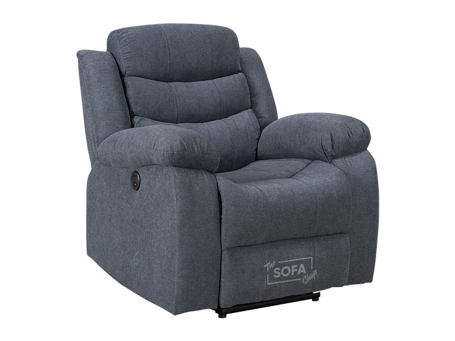 3 1 1 Electric Recliner Sofa Set inc. Chairs in Dark Grey Fabric Chenille with Cup Holders & USB Ports - 3 Piece Chelsea Power Sofa Set