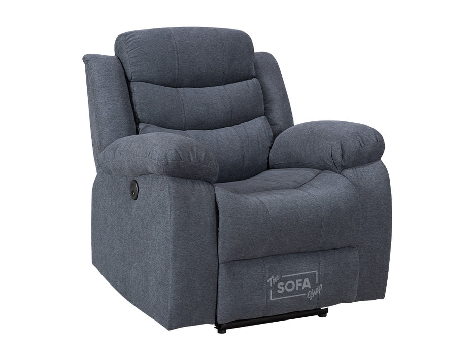 3+1 Recliner Sofa Set inc. Chair in Dark Grey Fabric Chenille With Drop-Down Table & Cup Holders - 2 Piece Chelsea Power Sofa Set
