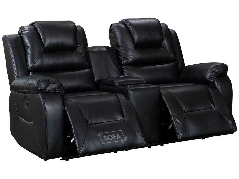 2 1 1 Electric Recliner Sofa Set inc. Chairs in Black Leather with USB Ports, Storage & Cup Holders - 3 Piece Vancouver Power Sofa Set