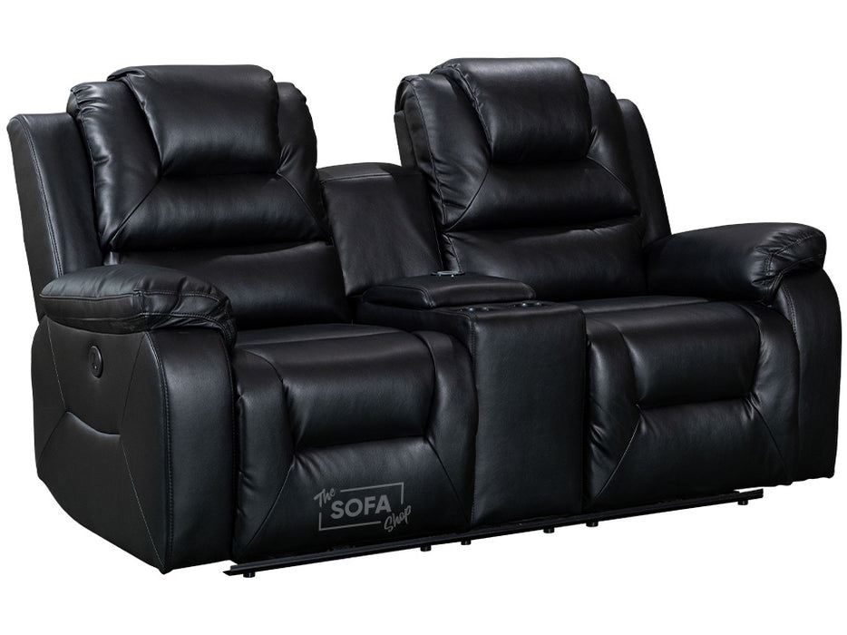 3 2 1 Electric Recliner Sofa Set. 3 Piece Recliner Sofa Package Suite in Black Leather With USB Ports & Cup Holders & Storage Boxes- Vancouver