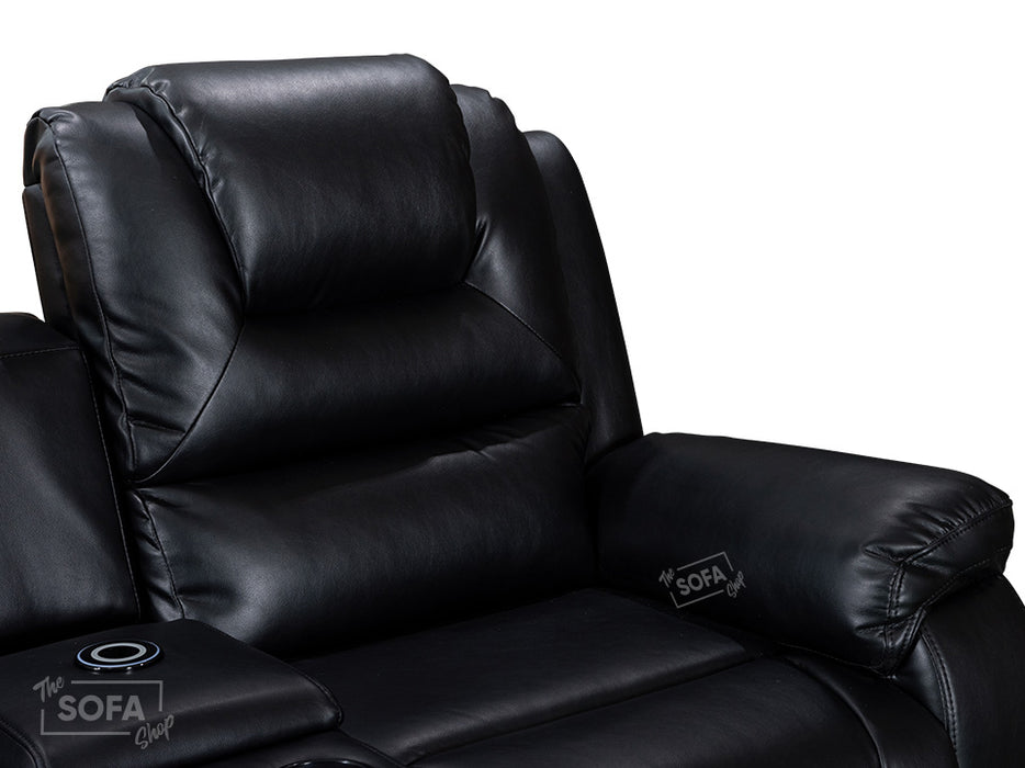 2+2 Electric Recliner Sofa Set - Black Leather Sofa Package with USB, Cup Holders, Storage & Wireless Charger - Vancouver