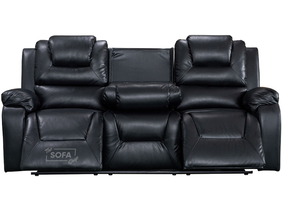 3 2 1 Electric Recliner Sofa Set. 3 Piece Recliner Sofa Package Suite in Black Leather With USB Ports & Cup Holders & Storage Boxes- Vancouver