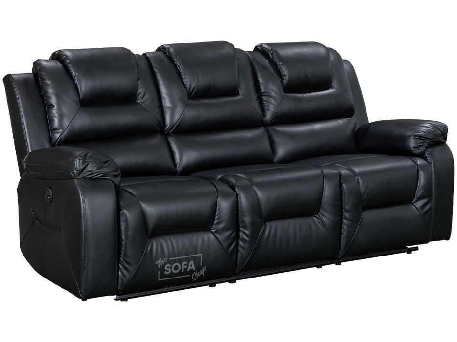 3 1 1 Electric Recliner Sofa Set inc. Chairs in Black Leather with Cup Holders & USB Ports - 3 Piece Vancouver Power Sofa Set