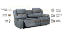 3 Seater Electric Recliner Sofa in Grey Leather with USB Port, Drop-Down Table & Cup Holders - Highgate