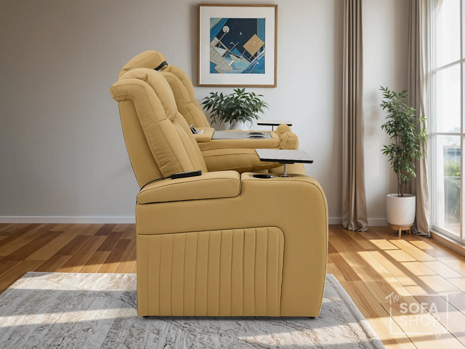 Real Leather 3+2 Smart Recliner Sofa Set in Tan | Power Reclining Sofa Suite with Drop-Down Table, Console, Massage, USB & LED | Capri | The Sofa Shop