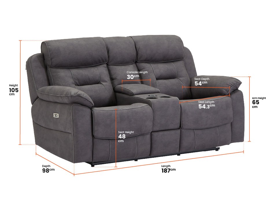 3 2 Electric Recliner Sofa Set. 2 Piece Recliner Sofa Package Suite in Black Fabric with Storage & Cup Holders & USB Ports & Power Headrest - Florence