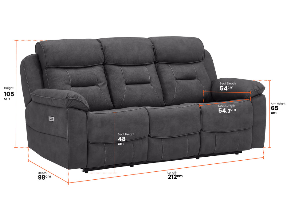 3+2+1 Piece Electric Home Cinema Theatre Sofa Set | Fabric Couch Suite Package In Black + Power Sockets + Table + Speakers | Florence | The Sofa Shop