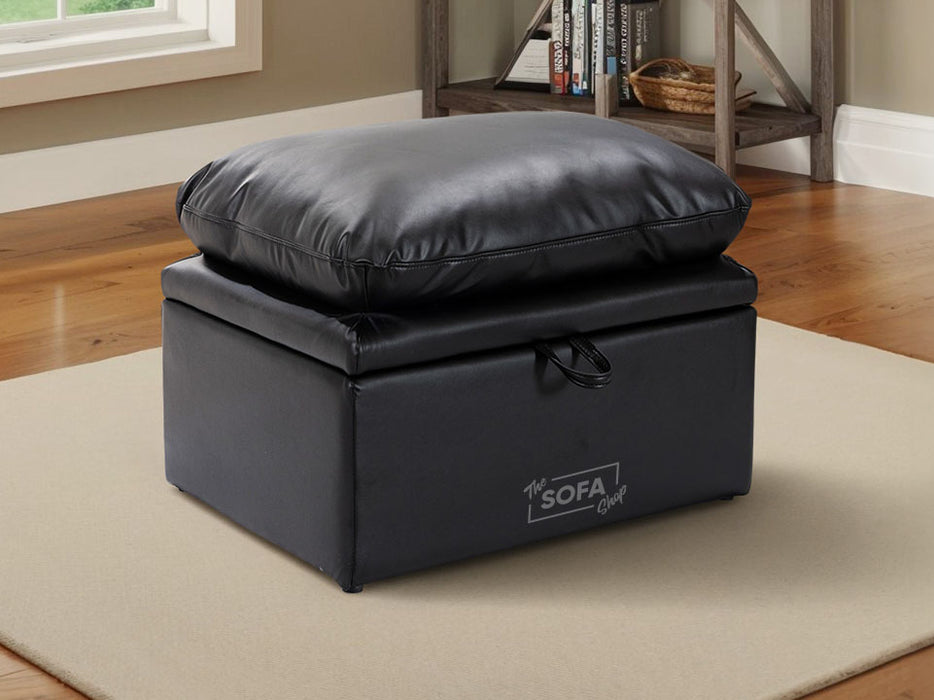 Black Leather Cushion Top Footstool - Bari