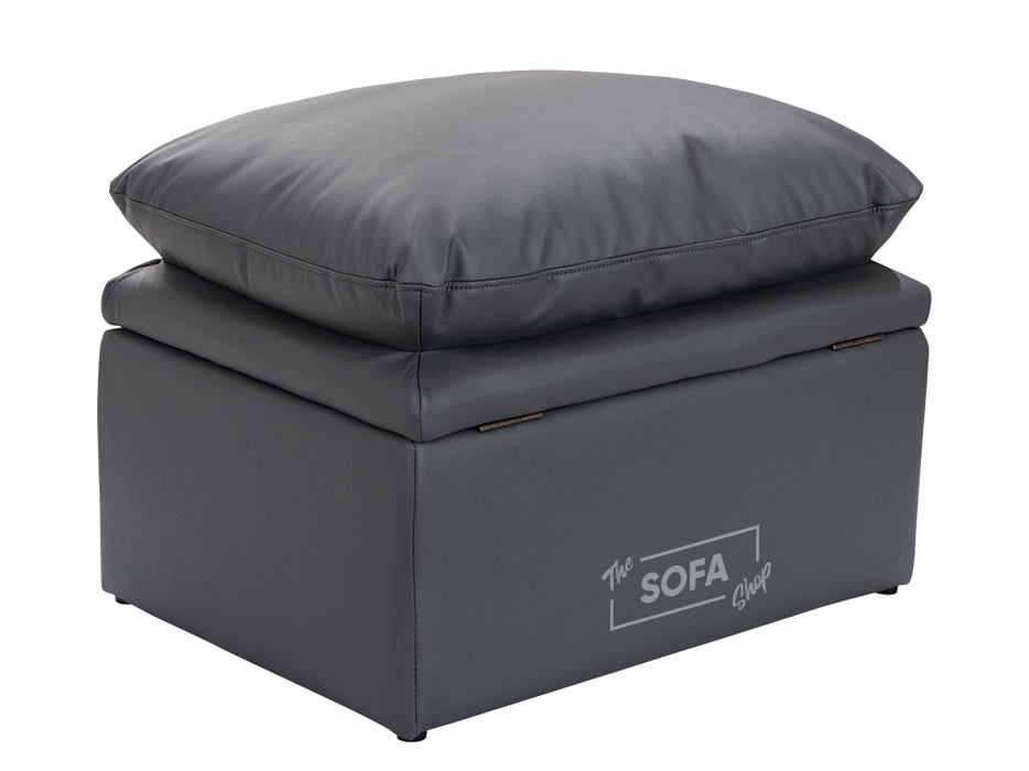 Grey Leather Cushion Top Footstool - Bari
