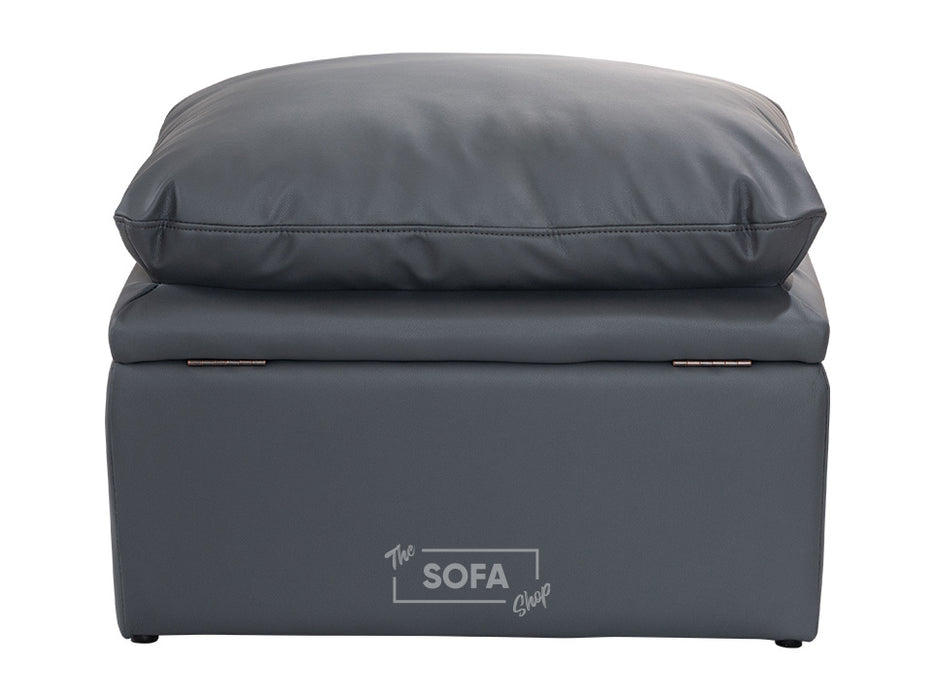 Grey Leather Cushion Top Footstool - Bari