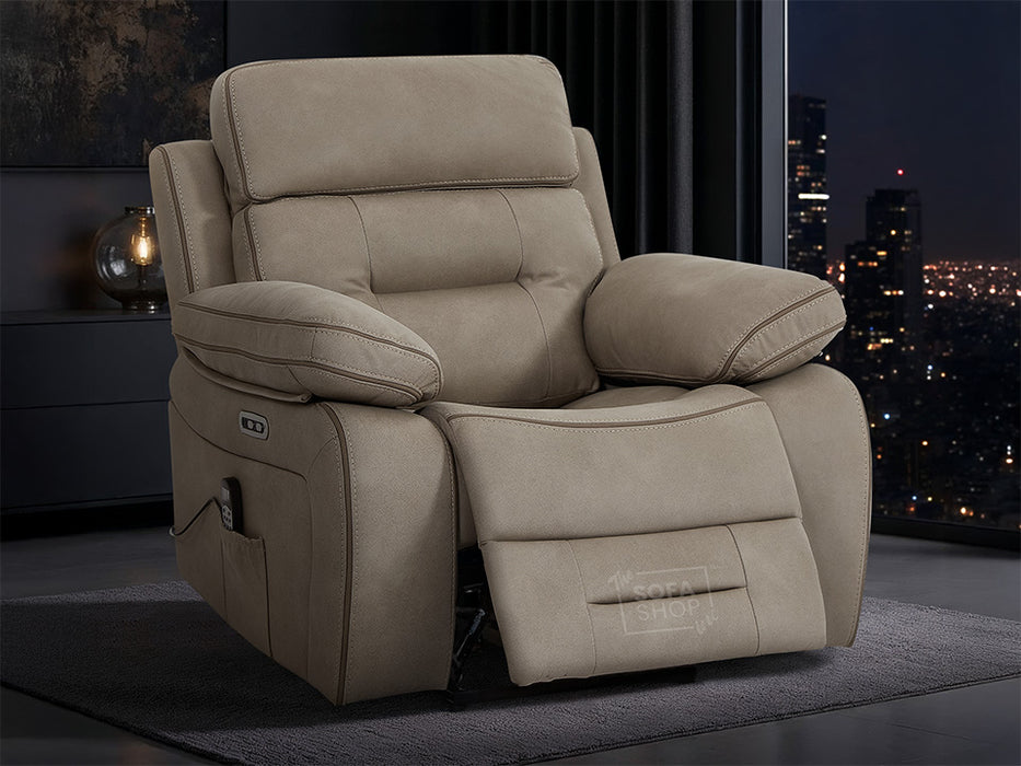 1 Seater Electric Reclining Chair | Smart Cinema Chair in Beige Fabric | USB Port & Power Headrest & Massage | Sicily | The Sofa Shop