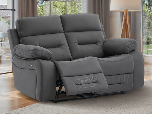 2 Seater Electric Recliner Sofa in Grey Velvet with USB Ports & Cup holders - Foster