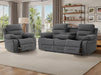 3+1 Recliner Sofa Set inc. Chair in Grey Velvet With Drop-Down Table & Cup Holders & USB Ports - 2 Piece Foster Power Sofa Set