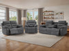 3 2 1 Electric Recliner Sofa Set. 3 Piece Recliner Sofa Package Suite in Grey Velvet with Drop Down Table & Drink Holders & USB Ports- Foster