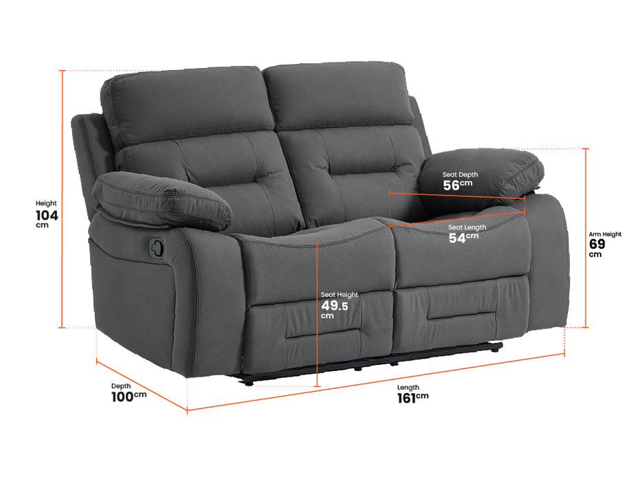 2 1 1 Recliner Sofa Set inc. Chairs in Dark Grey Fabric - 3 Piece Recliner Sofa Set - Foster