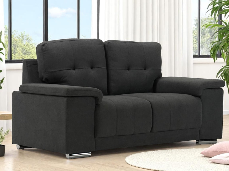 3+2 Sofa Set in Dark Grey Fabric | 2 Piece Sofa Suite with Chrome Feet | Kansas | (Samples 55 & 58) | The Sofa Shop