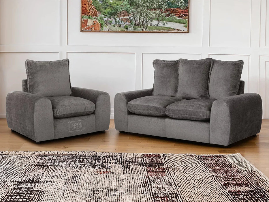 Set of 2+1 Seater Grey Fabric Sofa With Removable Cushions