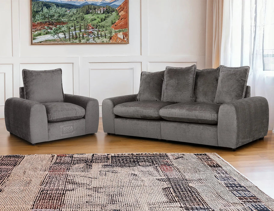 Set of 3+1 Grey Fabric Sofa With Removable Cushions