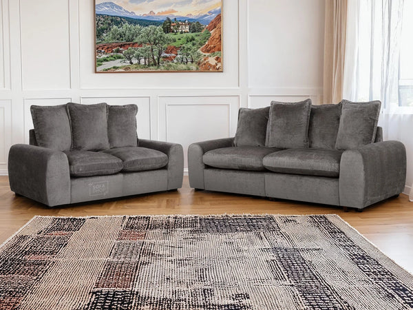 3 2 Fabric Sofa Set in Grey With Removable Cushions - Genova