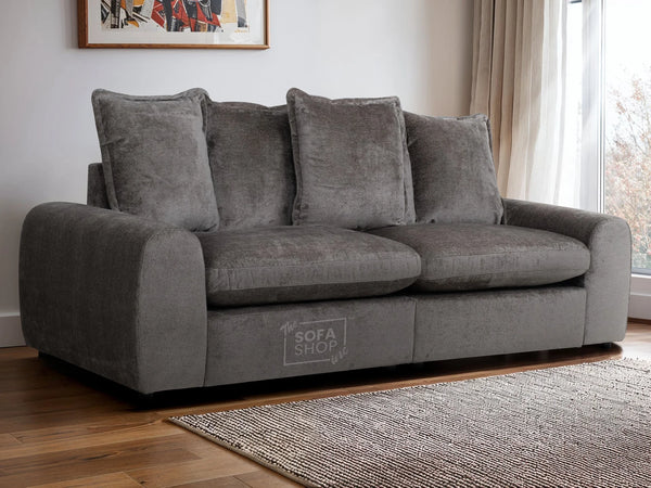 3 Seater Grey Fabric Sofa With Removable Cushions - Genova