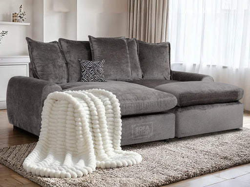 Grey Corner Sofa with Chaise - Footstool Available to Convert into Sofa-Bed | Soft Cosy Durable Fabric | Genova | Sofa Sale