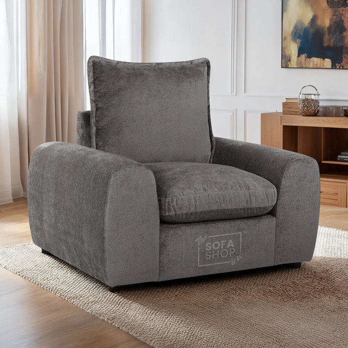 Grey 1 Seater Fabric Armchair in Grey | Chair with Soft & Cosy Durable Fabric | Genova | Sofa Sale