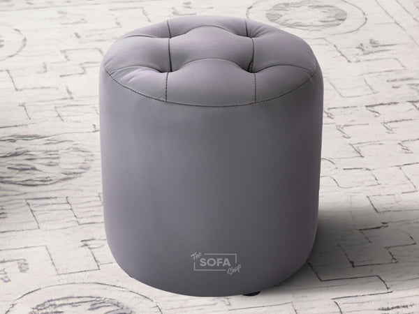 Grey Leather Small Footstool - Veneto