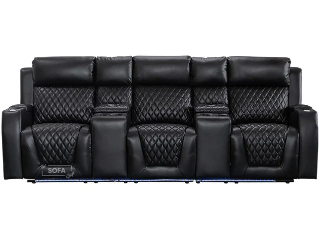 3 1 1 Electric Recliner Sofa Set inc. Cinema Seats Set in Black Leather. 3 Piece Cinema Sofa  with LED Cup Holders, Massage - Venice Series One