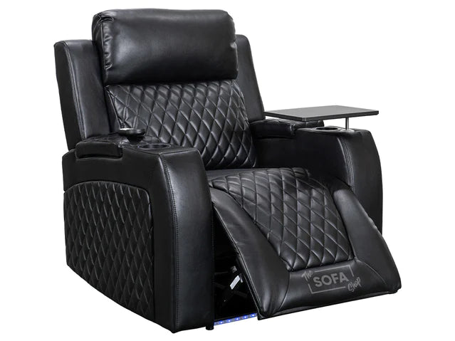 3 1 1 Electric Recliner Sofa Set inc. Cinema Seats Set in Black Leather. 3 Piece Cinema Sofa  with LED Cup Holders, Massage & Heat - Venice Series One