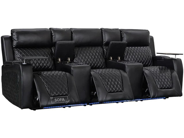 3 1 1 Electric Recliner Sofa Set inc. Cinema Seats Set in Black Leather. 3 Piece Cinema Sofa  with LED Cup Holders, Massage - Venice Series One