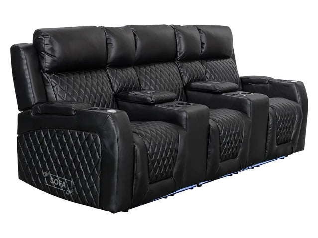 3 1 1 Electric Recliner Sofa Set inc. Cinema Seats Set in Black Leather. 3 Piece Cinema Sofa  with LED Cup Holders, Massage & Heat - Venice Series One