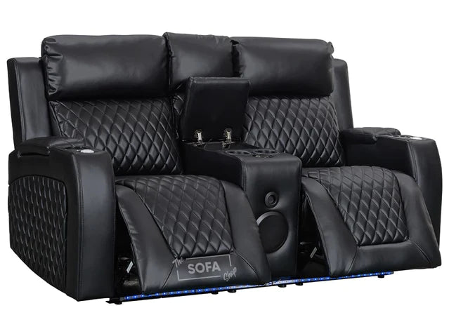 2+2 Smart Electric Recliner Sofa Package - Cinema Sofa Set with Speakers, Massage, Storage & Wireless Charger in Black Leather - Venice Series One