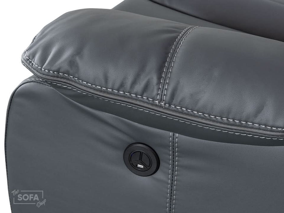 2 Seater Cinema Sofa in Grey Super Fiber Leather | Hi-Tech Console Couch with Power Recline + USB Charging + Wireless Charging + Console Storage + Cup Holders | Highgate | The Sofa Shop