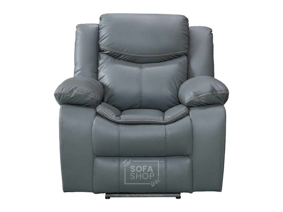 3 2 1 Electric Recliner Sofa Set. 3 Piece Recliner Sofa Package Suite in Grey Leather With USB Ports & Drink Holders & Storage Boxes- Highgate