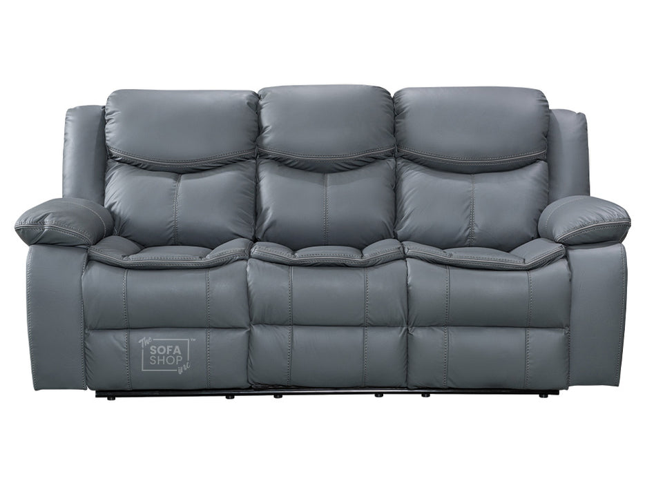 3+1 Electric Recliner Sofa Set inc. Chair in Grey Leather with Drop-Down Table & Cup Holders & Wireless Charger - 2 Piece Highgate Power Sofa Set