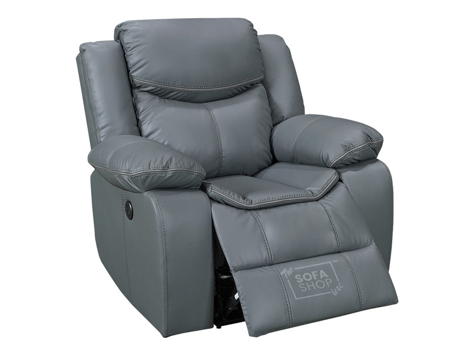 3 2 1 Electric Recliner Sofa Set. 3 Piece Recliner Sofa Package Suite in Grey Leather With USB Ports & Drink Holders & Storage Boxes- Highgate