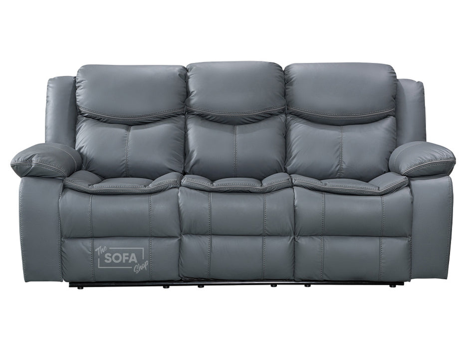 3 Seater Electric Recliner Sofa in Grey Leather with USB Port, Drop-Down Table & Cup Holders - Highgate