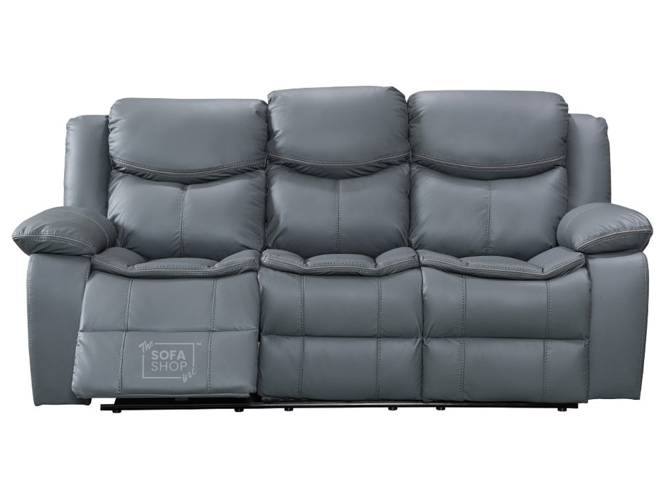 3 2 Electric Recliner Sofa Set. 2 Piece Recliner Sofa Package Suite in Grey Leather With USB Ports & Drink Holders & Storage Boxes- Highgate