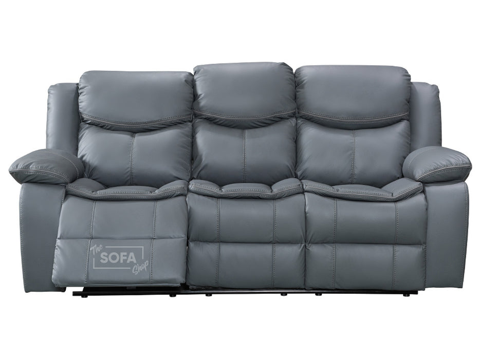 3 1 1 Electric Recliner Sofa Set inc. Chairs in Grey Leather with Drop-Down Table & Cup Holders & Wireless Charger - 3 Piece Highgate Power Sofa Set