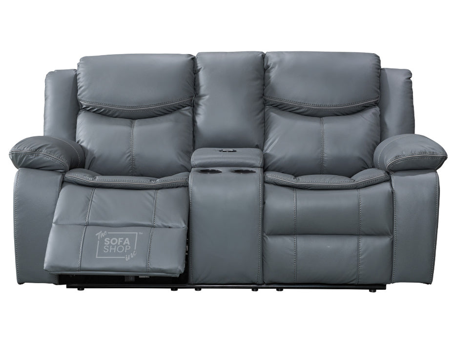 3 2 1 Electric Recliner Sofa Set. 3 Piece Recliner Sofa Package Suite in Grey Leather With USB Ports & Drink Holders & Storage Boxes- Highgate