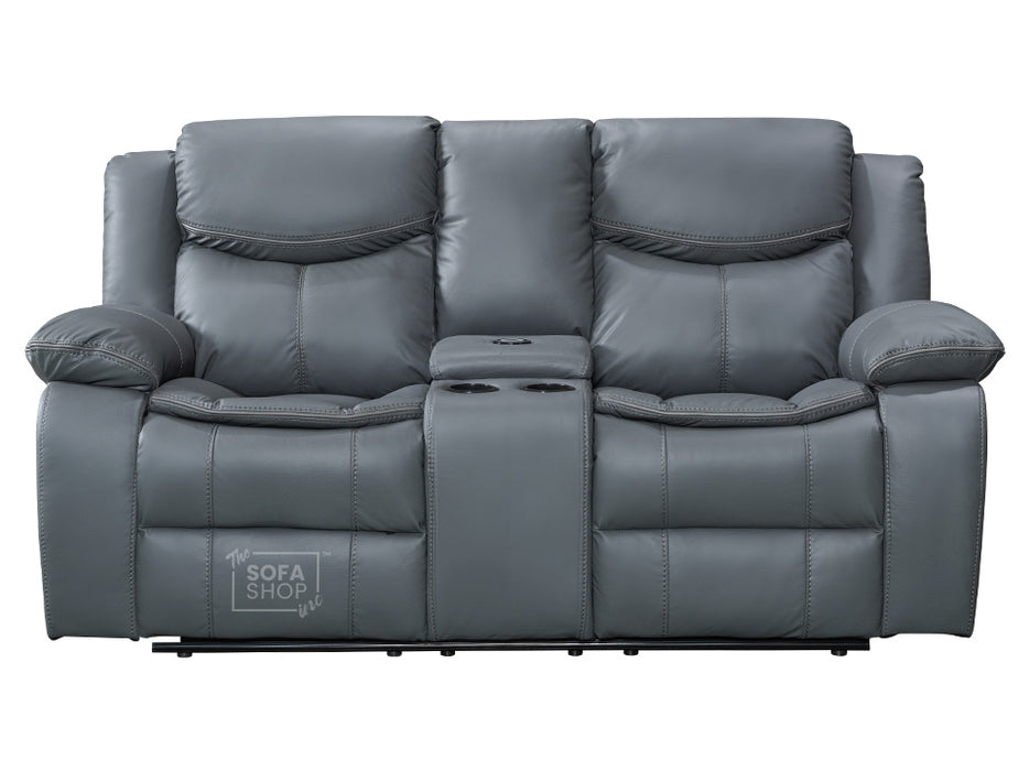 3 2 1 Electric Recliner Sofa Set. 3 Piece Recliner Sofa Package Suite in Grey Leather With USB Ports & Drink Holders & Storage Boxes- Highgate