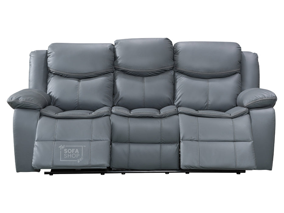 3 2 1 Electric Recliner Sofa Set. 3 Piece Recliner Sofa Package Suite in Grey Leather With USB Ports & Drink Holders & Storage Boxes- Highgate