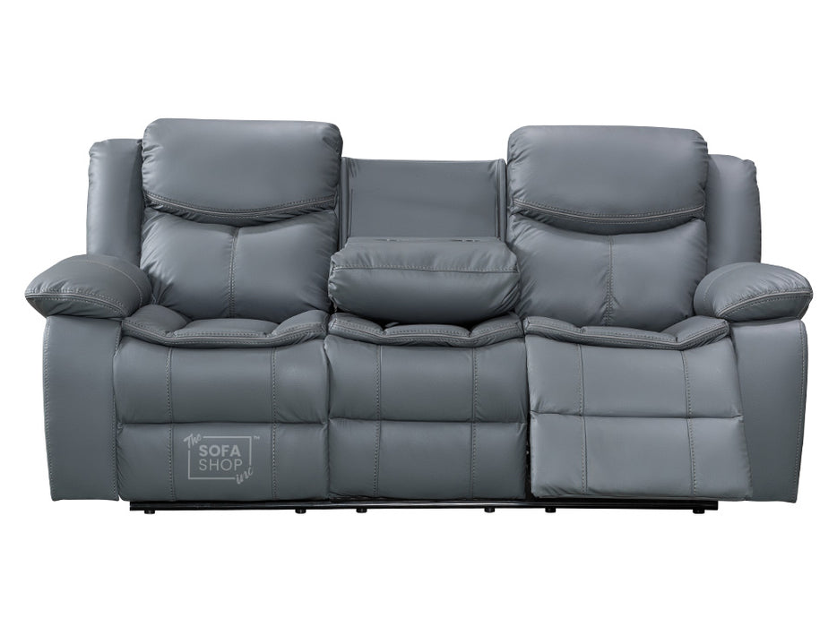 3 2 Electric Recliner Sofa Set. 2 Piece Recliner Sofa Package Suite in Grey Leather With USB Ports & Drink Holders & Storage Boxes- Highgate