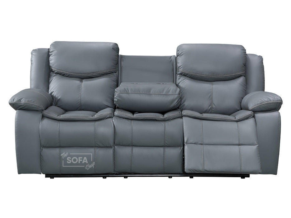 3 Seater Electric Recliner Sofa in Grey Leather with USB Port, Drop-Down Table & Cup Holders - Highgate
